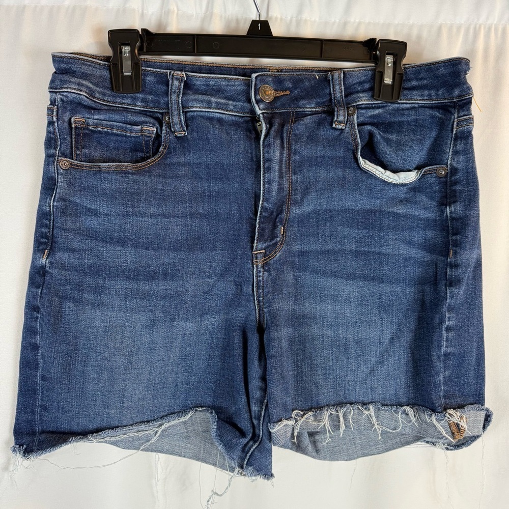 American Eagle Dark Blue Denim Shorts Next level stretch Hi- rise skinn SZ:12